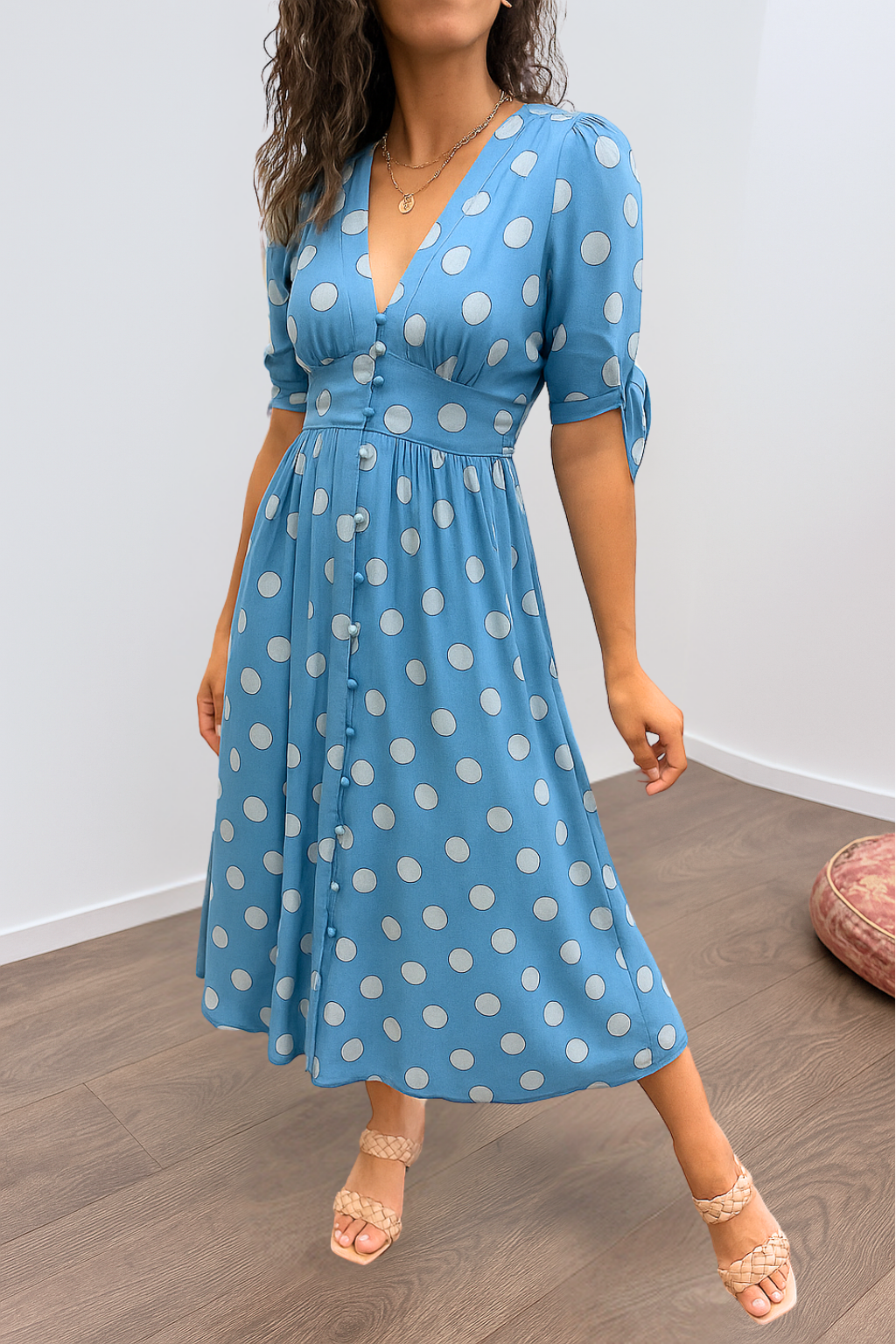 Brigitte | Elegant V-Neck Dotted Dress