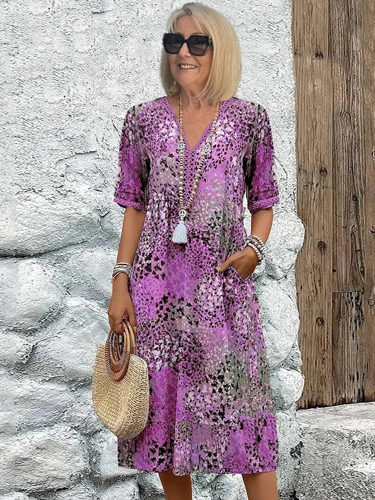 Emelith | Leopard Lace V-Neck Summer Dress