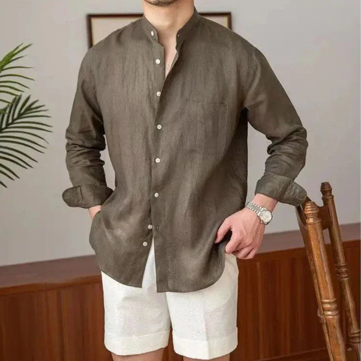 Men’s Lightweight Mandarin Collar Button Up Shirt