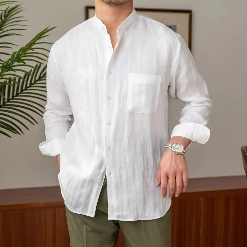 Men’s Lightweight Mandarin Collar Button Up Shirt
