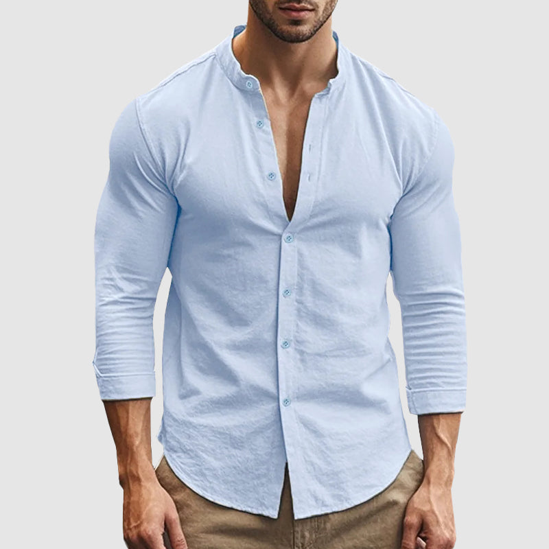 Men’s Mandarin Collar Long Sleeve Button Up Shirt