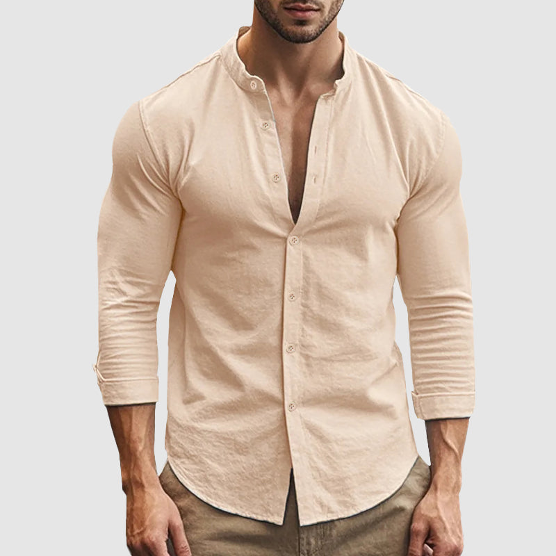 Men’s Mandarin Collar Long Sleeve Button Up Shirt