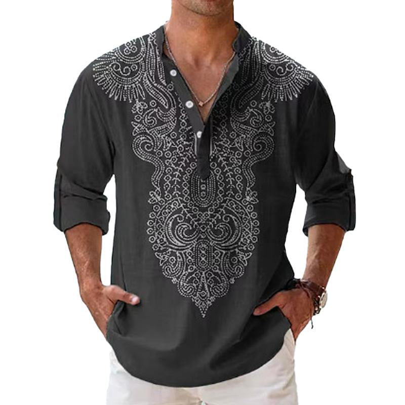 Men’s Paisley Long Sleeve Henley Shirt