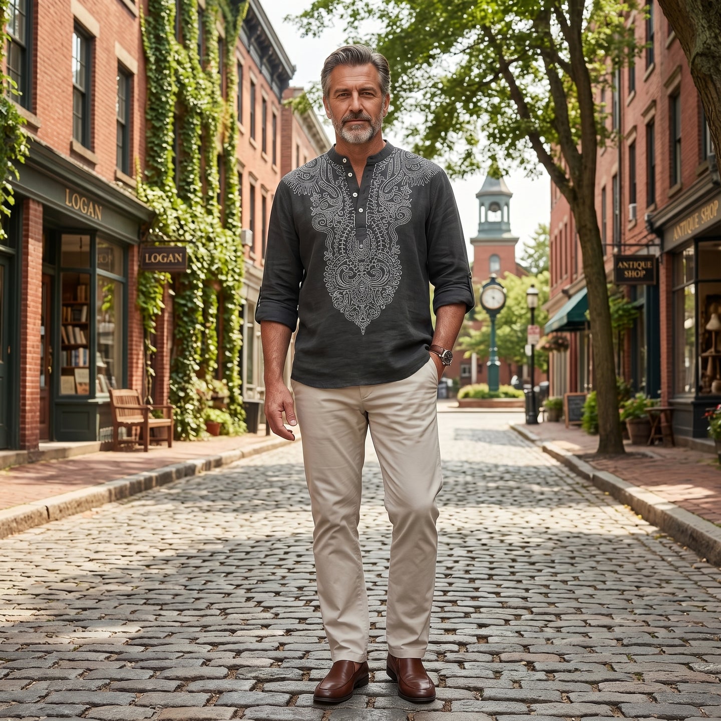 Men’s Paisley Long Sleeve Henley Shirt