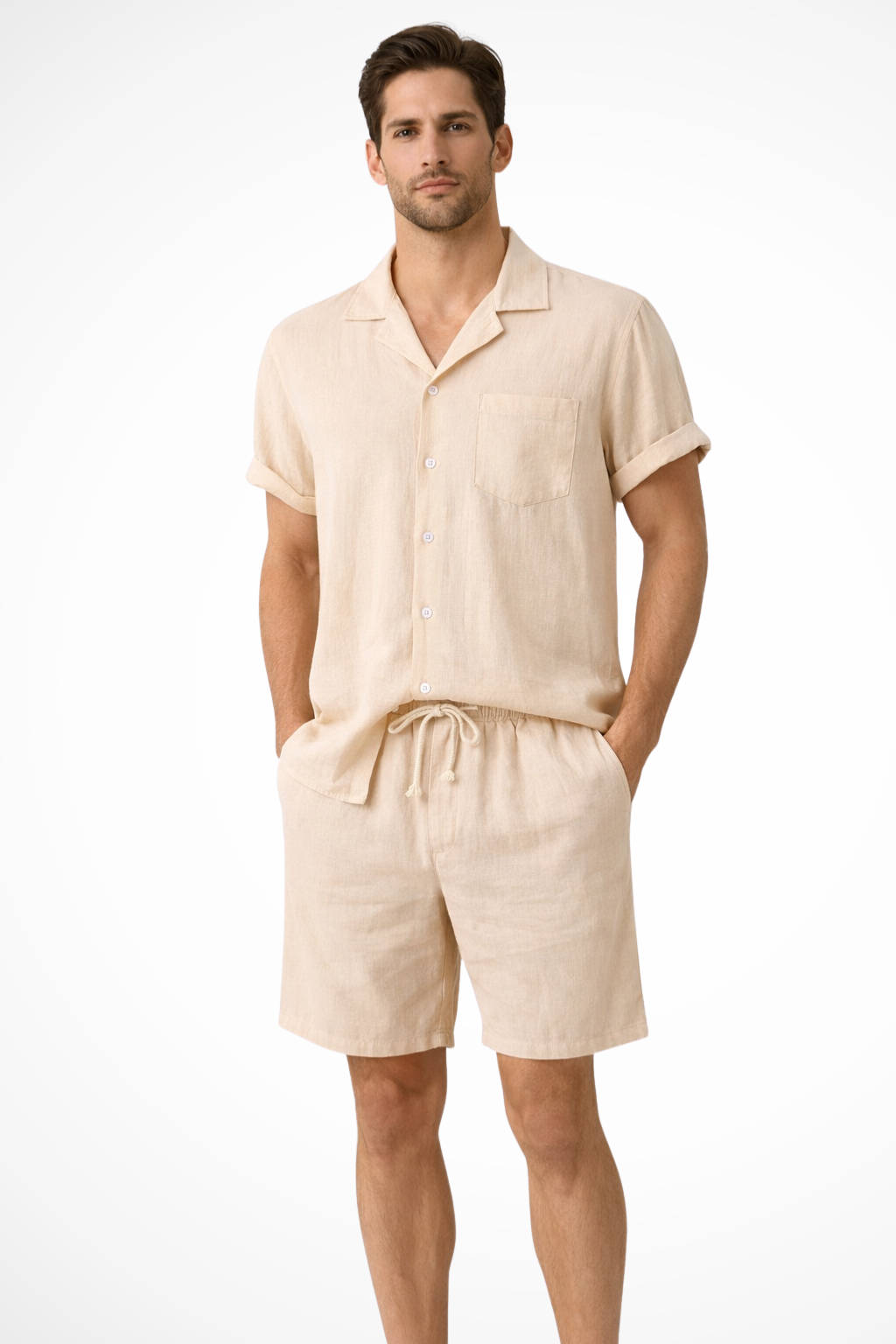 Men’s Summer Casual Buttoned Shirt and Shorts Set