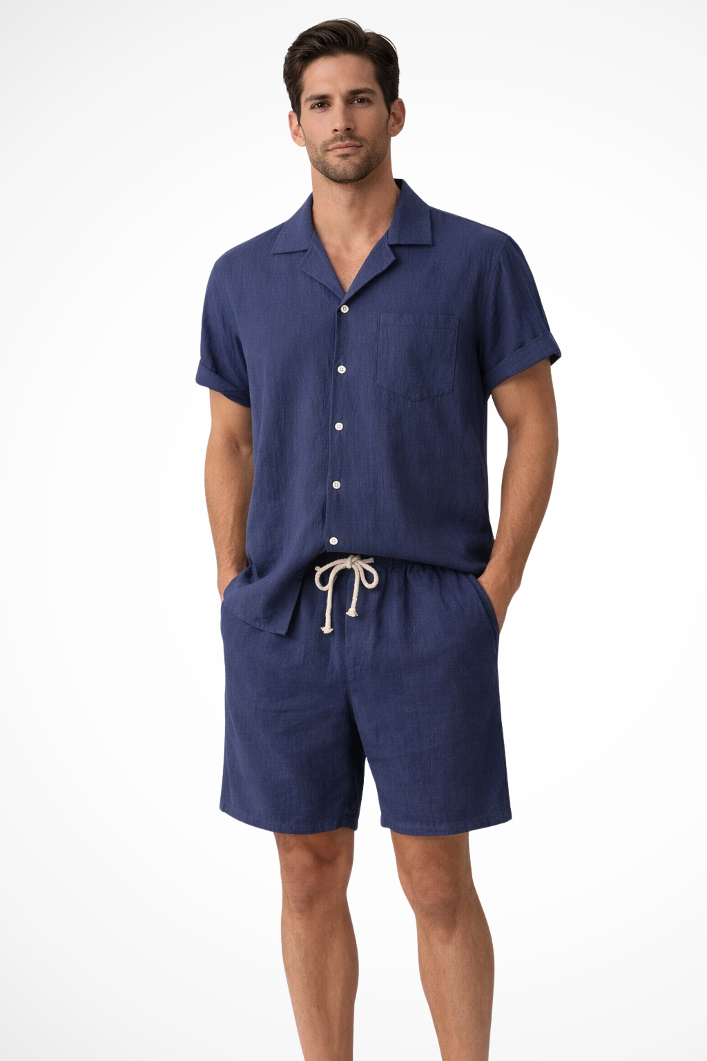 Men’s Summer Casual Buttoned Shirt and Shorts Set