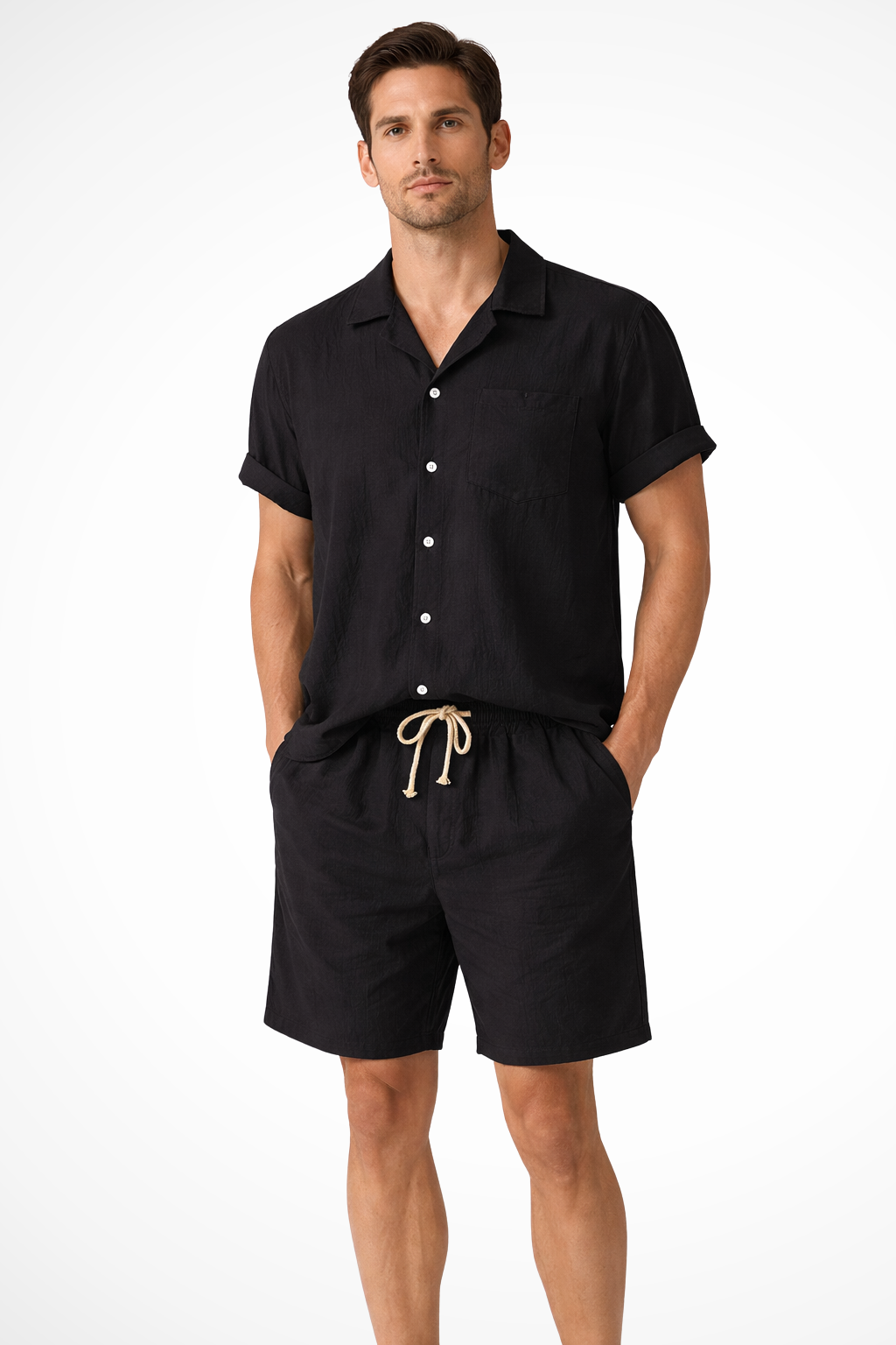 Men’s Summer Casual Buttoned Shirt and Shorts Set