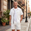 Men’s Summer Textured Collared Shirt And Shorts Set
