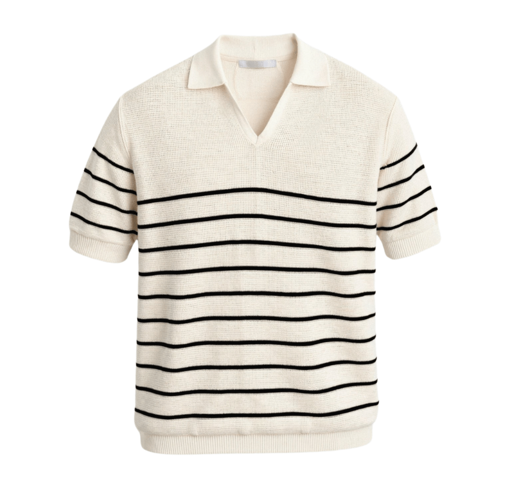 Men’s White Stripe Knit Collared Shirt