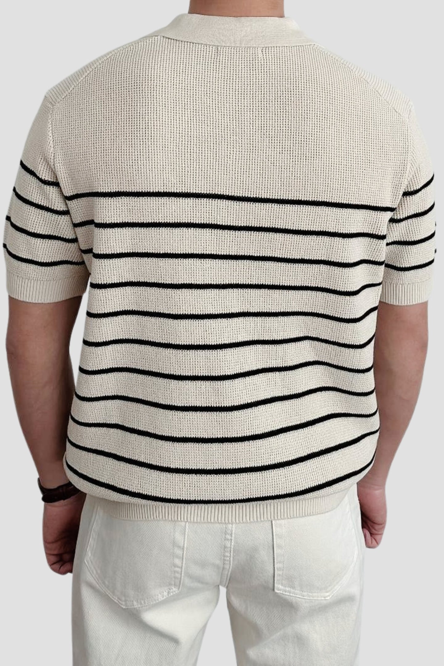 Men’s White Stripe Knit Collared Shirt