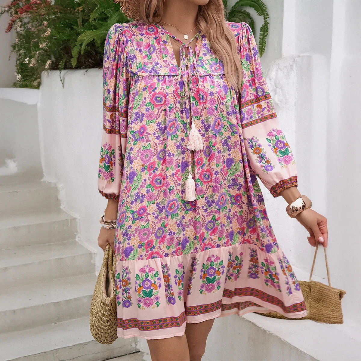 Serena | Boho Mini Dress With Floral Print