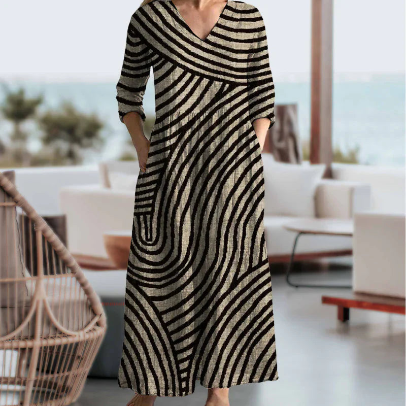 Anette | Striped Midi Dress With Vintage Flair
