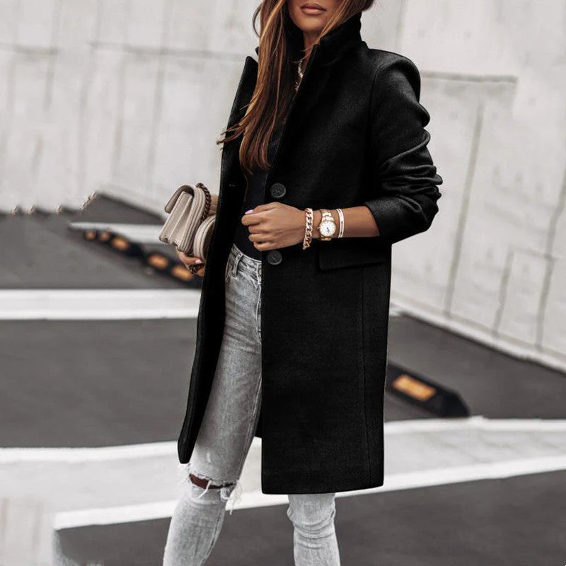 Long Sleeve Buttoned Coat for Women