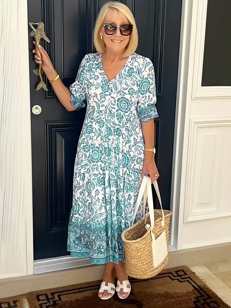 Lilara | Boho Deep V Neck Floral Dress