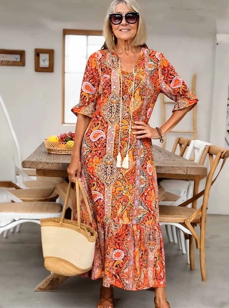 Mevelyn | Bohemian Paisley Tassel Tie Dress