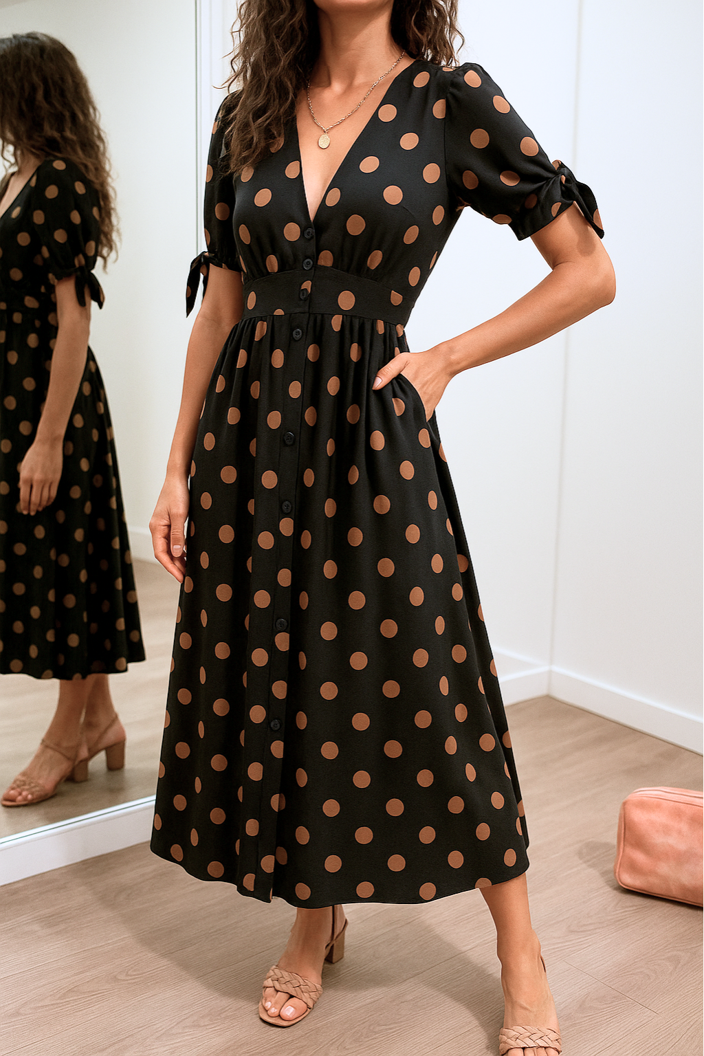 Brigitte | Elegant V-Neck Dotted Dress