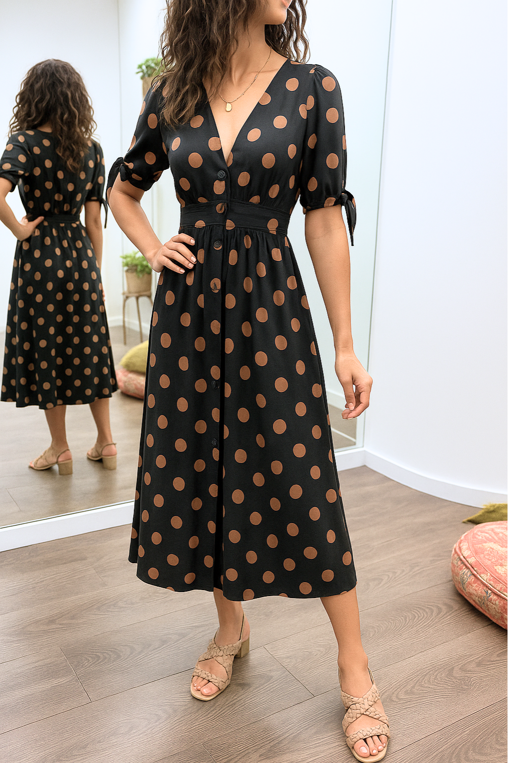 Brigitte | Elegant V-Neck Dotted Dress