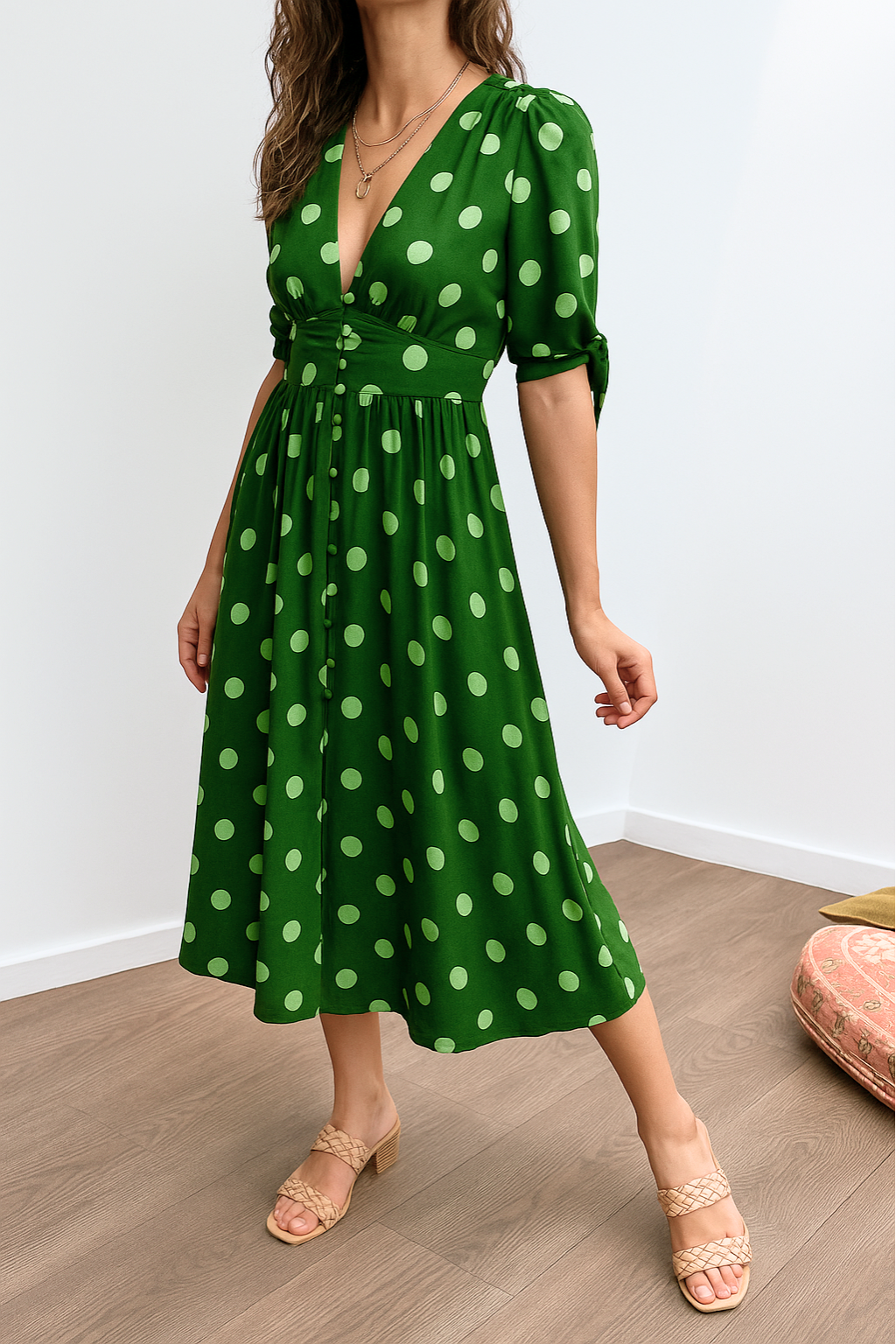 Brigitte | Elegant V-Neck Dotted Dress