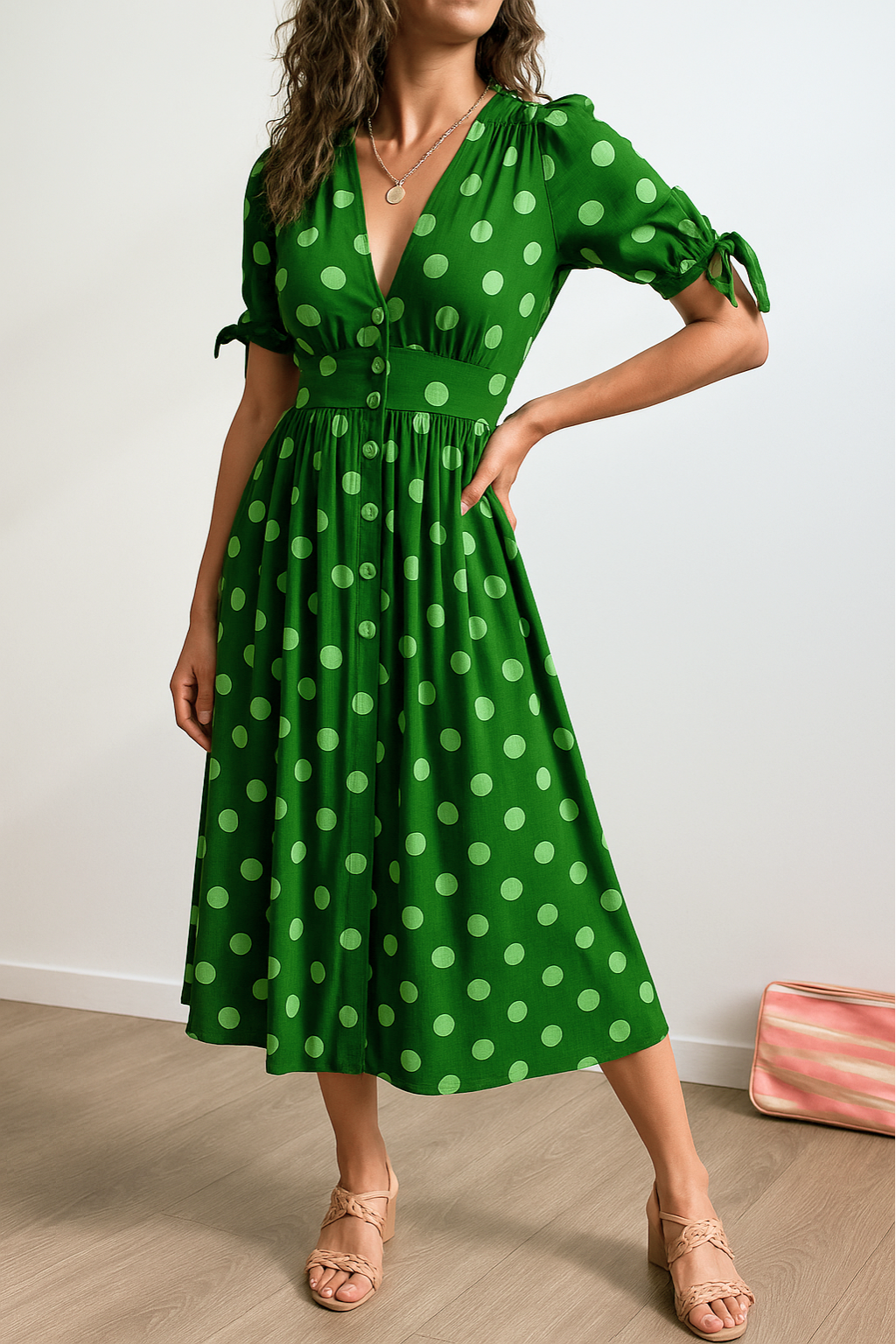Brigitte | Elegant V-Neck Dotted Dress