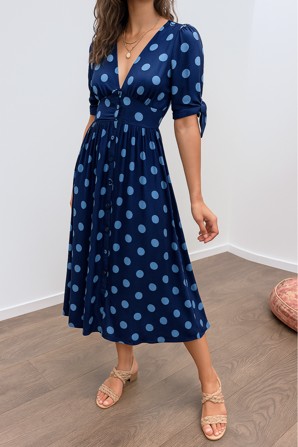 Brigitte | Elegant V-Neck Dotted Dress