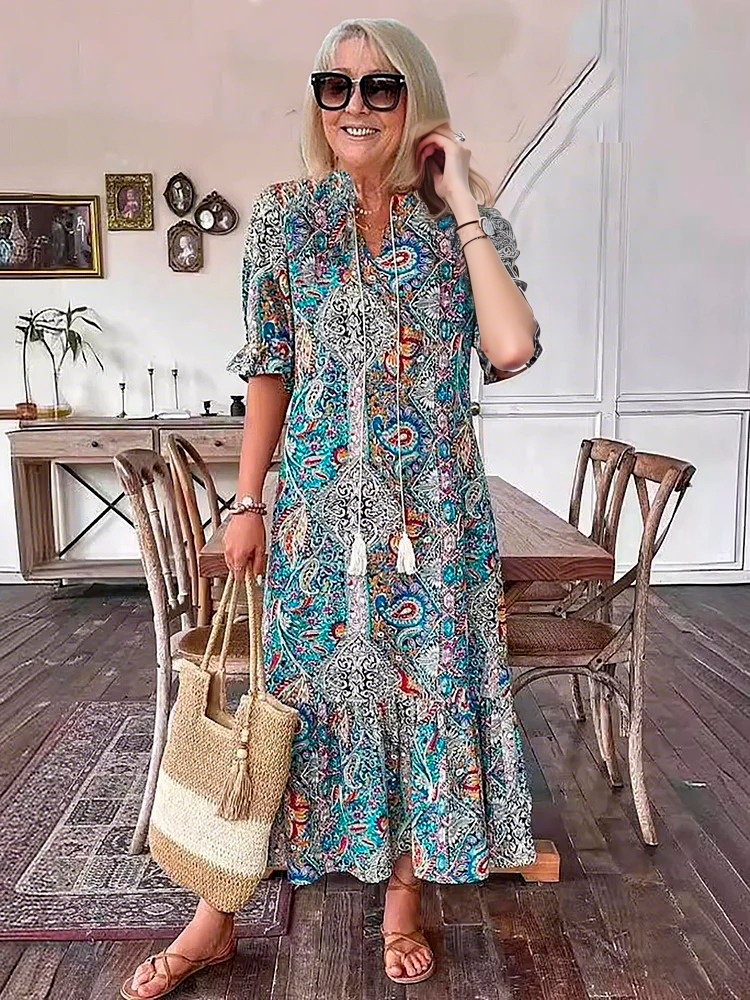 Mevelyn | Bohemian Paisley Tassel Tie Dress