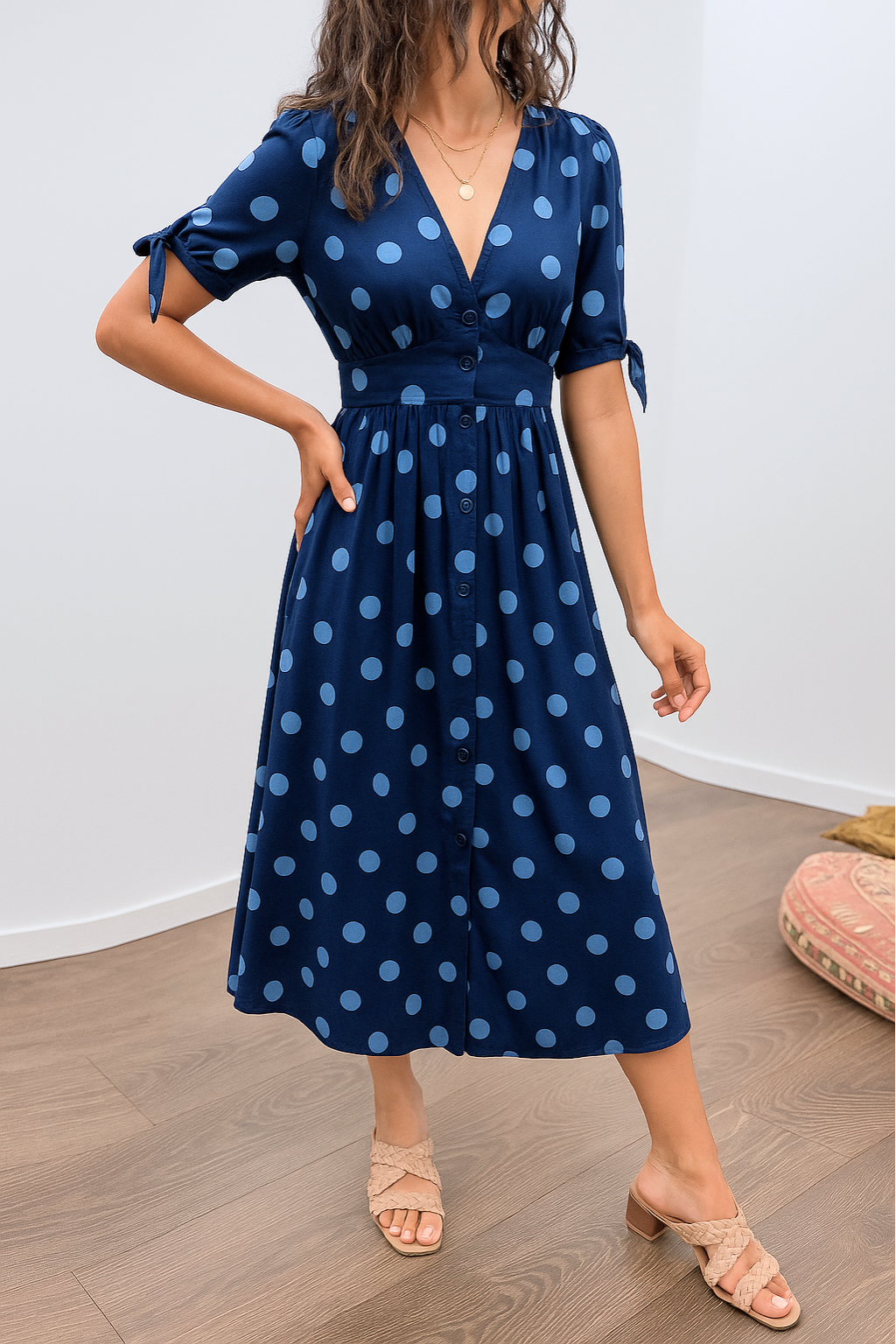 Brigitte | Elegant V-Neck Dotted Dress