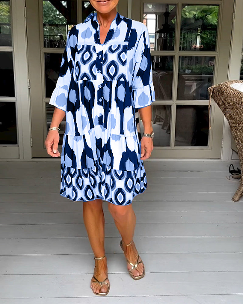 Sage | Chic Printed 3/4 Sleeve Dress