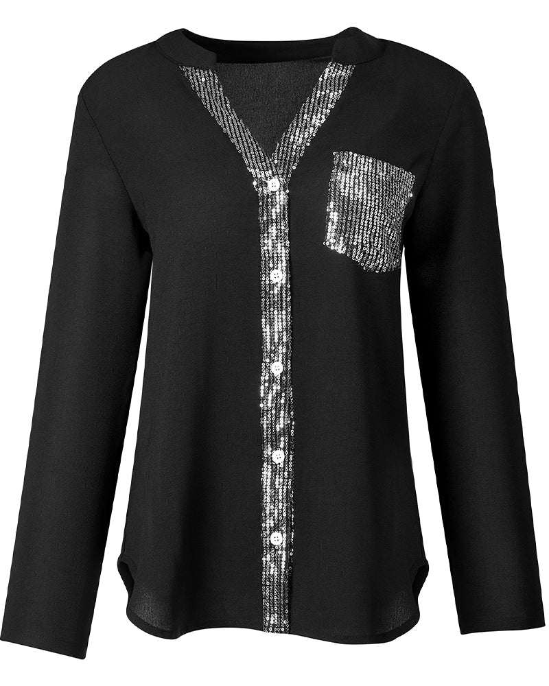 Veda | Paneled Relaxed Fit Sequin Top