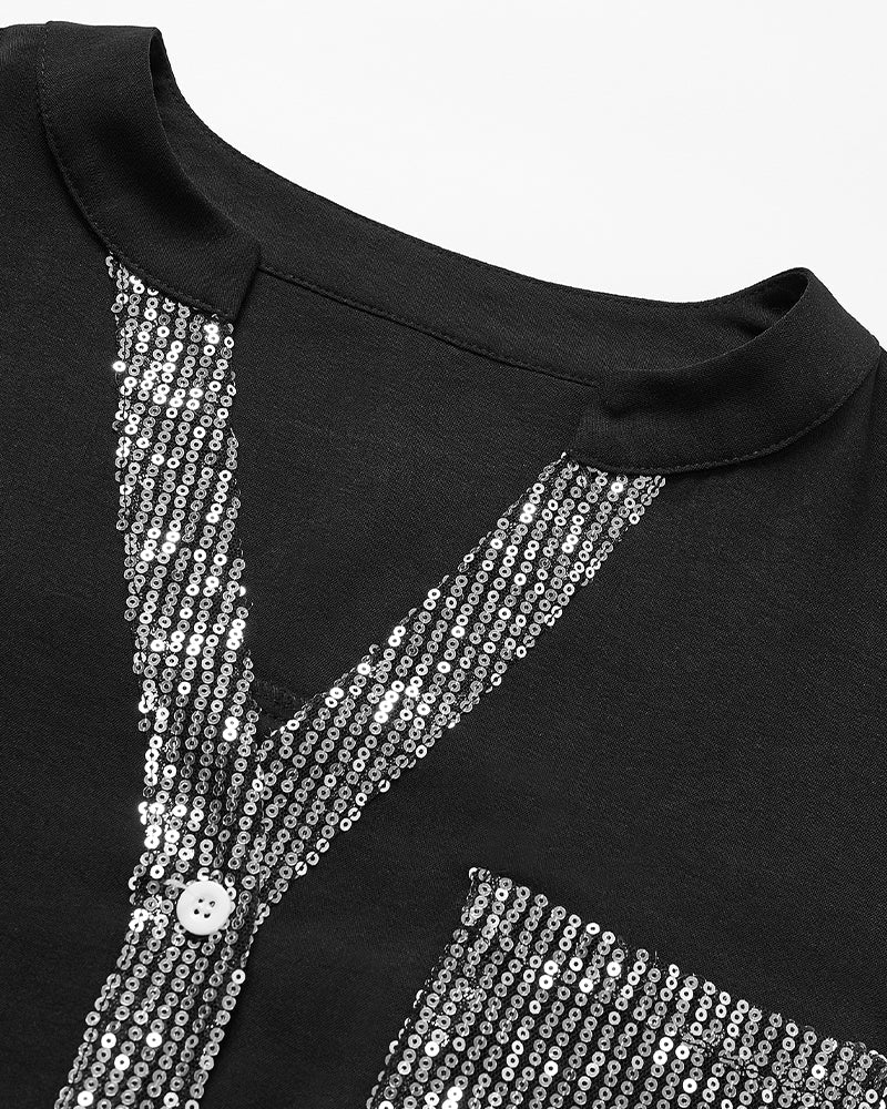 Veda | Paneled Relaxed Fit Sequin Top