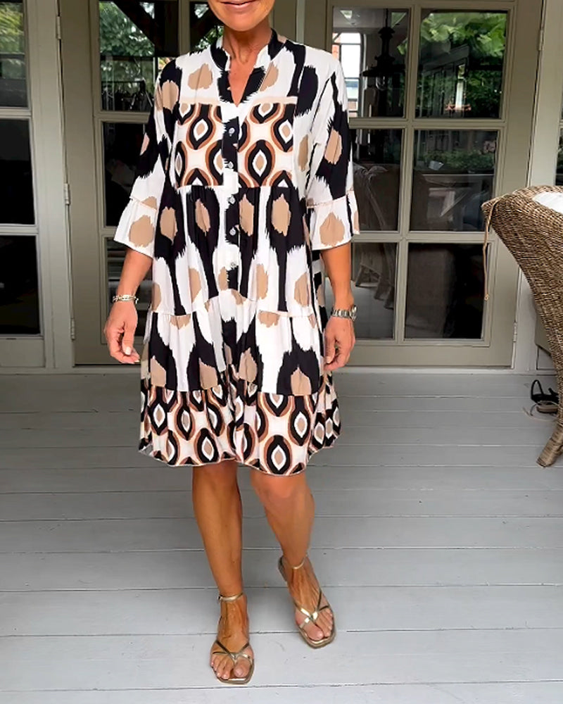 Sage | Chic Printed 3/4 Sleeve Dress