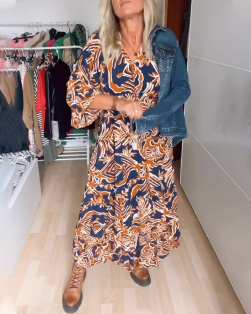 Indie | Flowy Printed V-Neck Maxi Dress