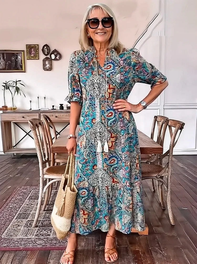 Mevelyn | Bohemian Paisley Tassel Tie Dress
