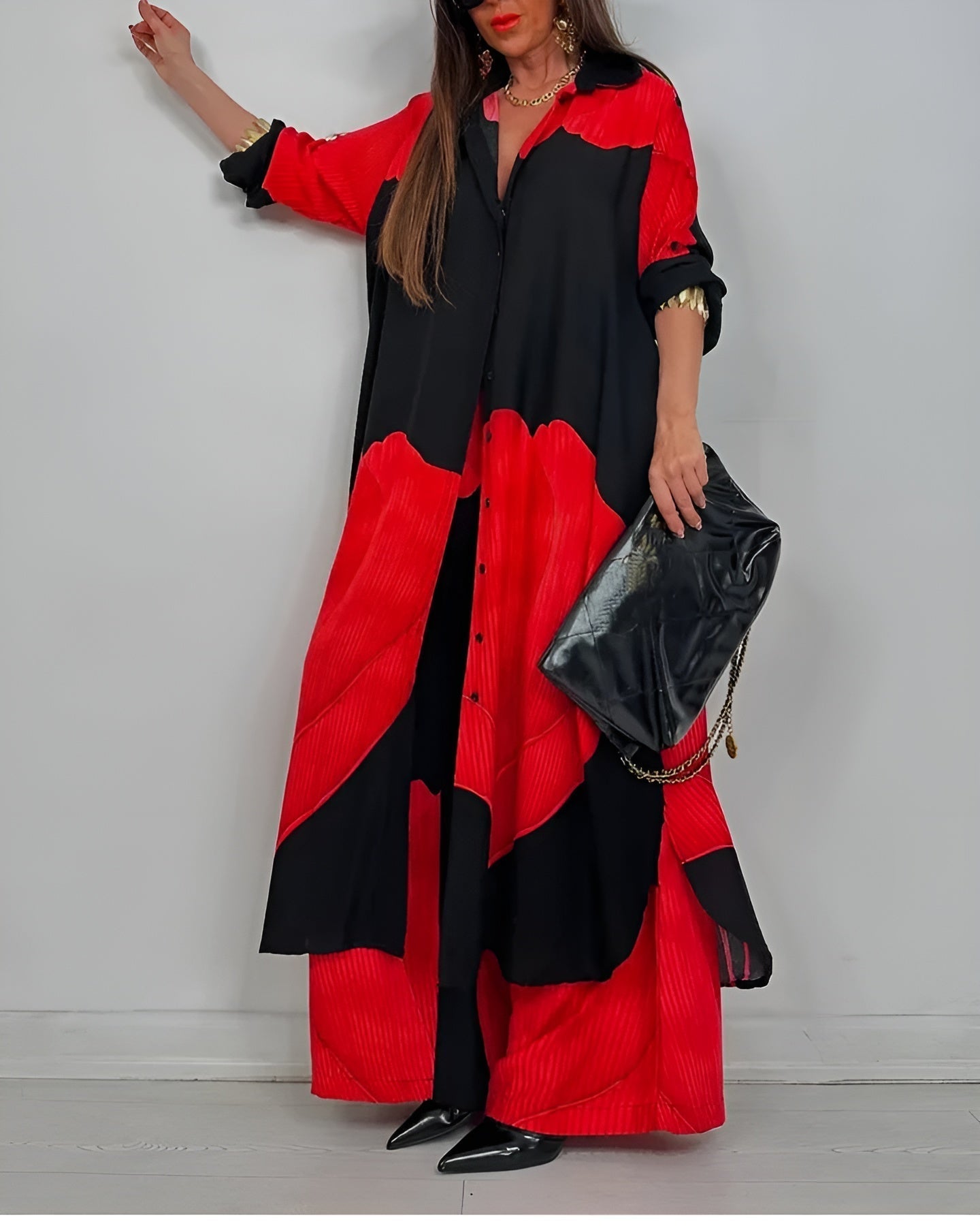 Skye | Trendy Patchwork Printed Top & Wide Leg Pants Set
