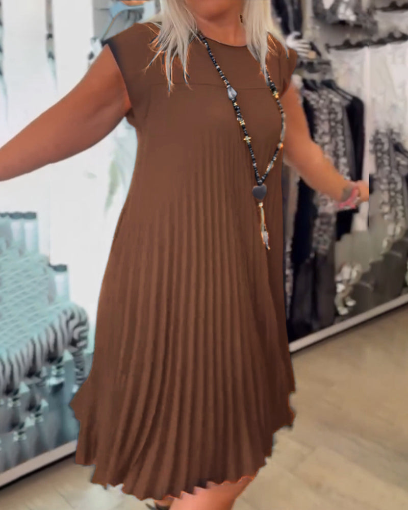 Nova | Trendy Round Neck Pleated Dress