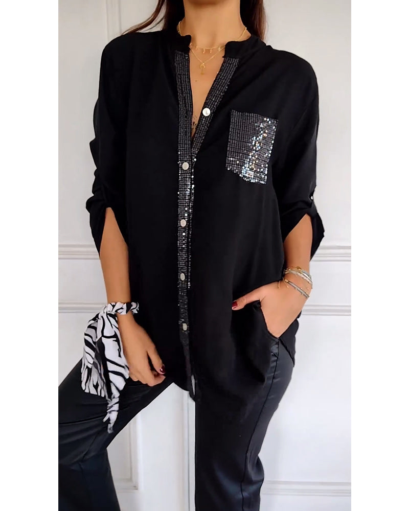 Veda | Paneled Relaxed Fit Sequin Top