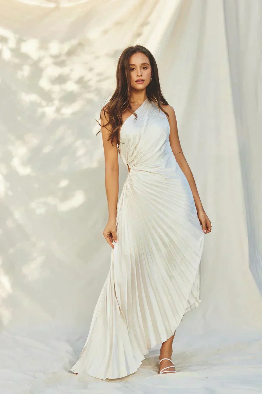 Sylviana | One Shoulder Pleated Midi Dress