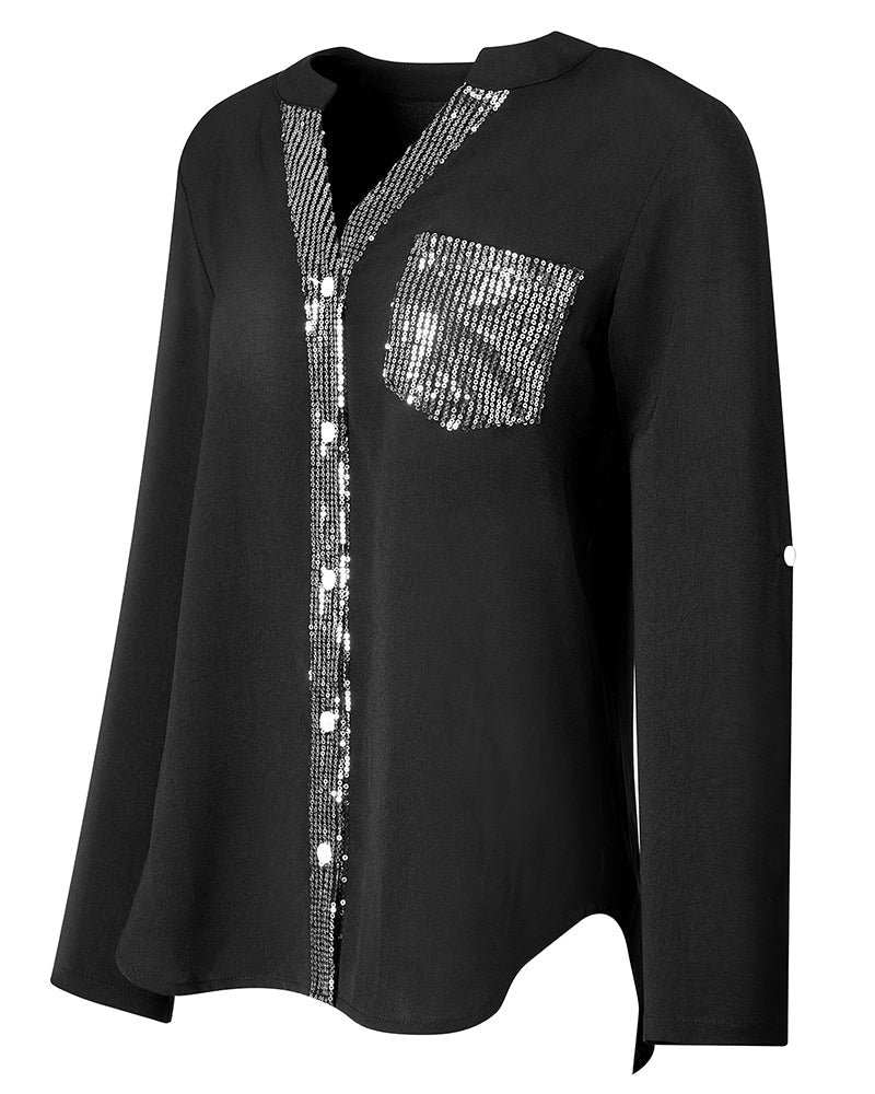 Veda | Paneled Relaxed Fit Sequin Top