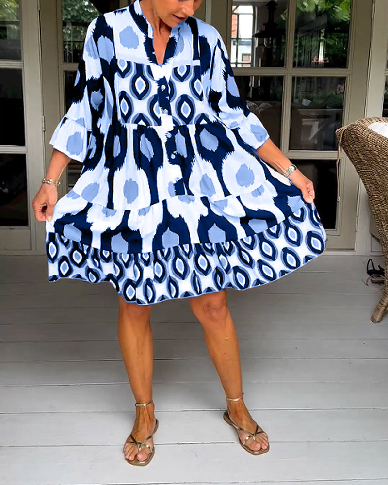 Sage | Chic Printed 3/4 Sleeve Dress