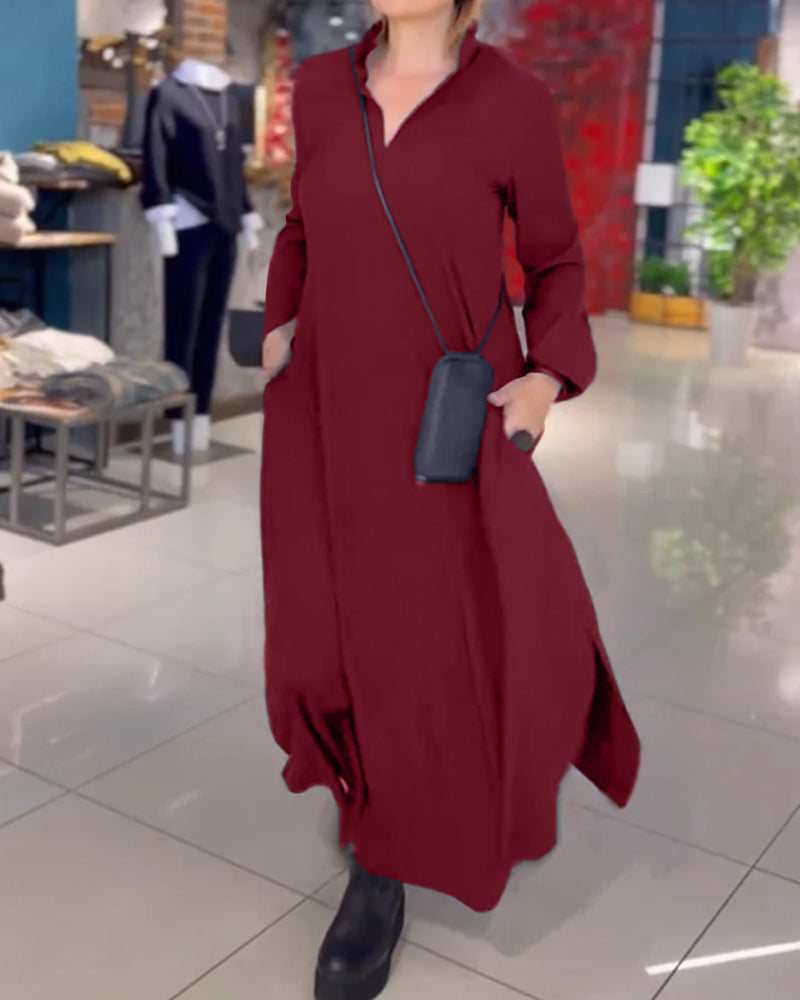 Junia | Flowy Side Slit Lapel Loose Long Dress