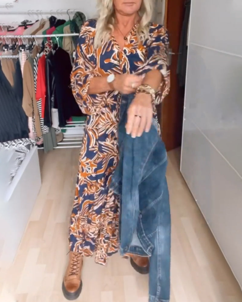 Indie | Flowy Printed V-Neck Maxi Dress