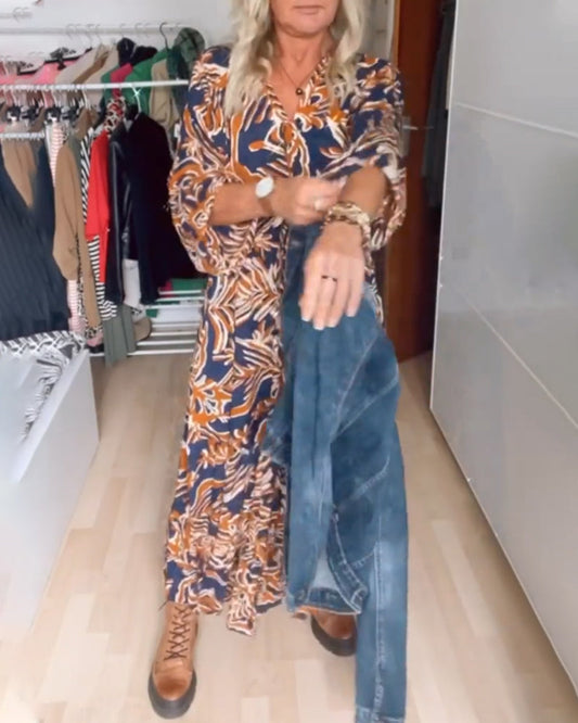 Indie | Flowy Printed V-Neck Maxi Dress