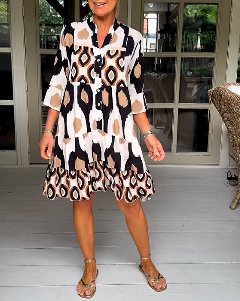 Sage | Chic Printed 3/4 Sleeve Dress