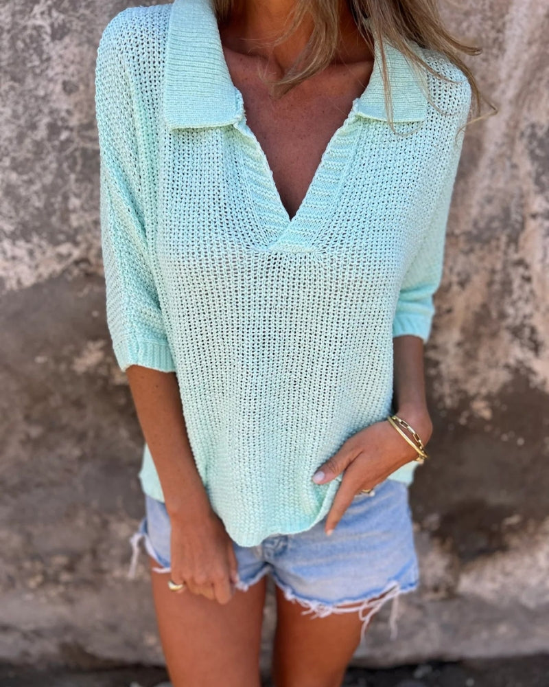 Peyton | Casual Knit Long Sleeve V-Neck Pullover