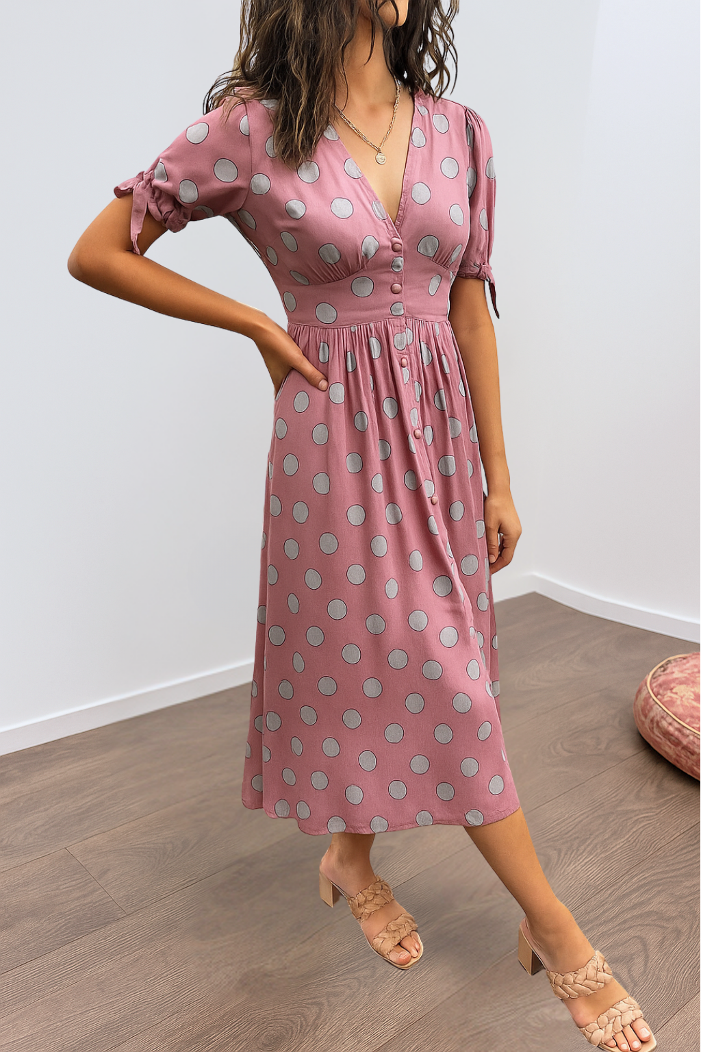 Brigitte | Elegant V-Neck Dotted Dress