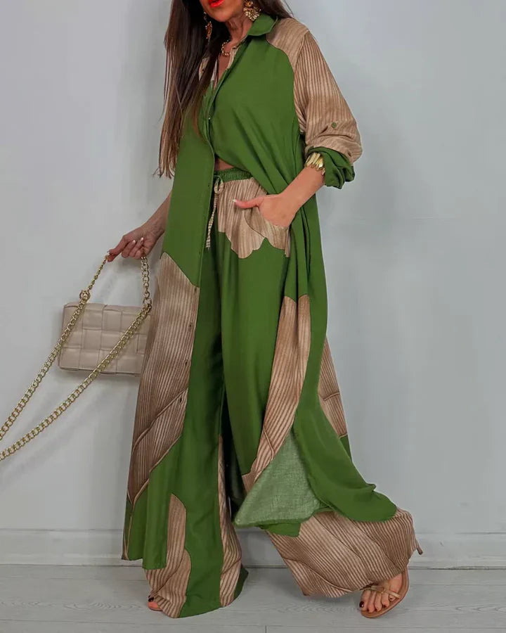 Skye | Trendy Patchwork Printed Top & Wide Leg Pants Set