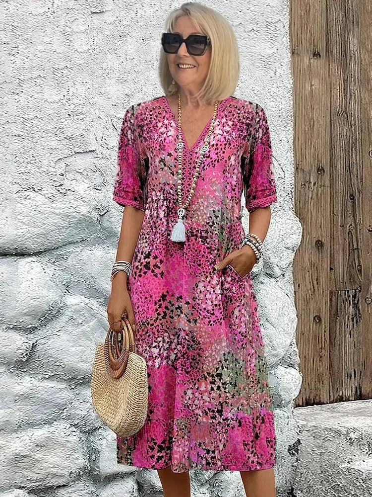 Emelith | Leopard Lace V-Neck Summer Dress