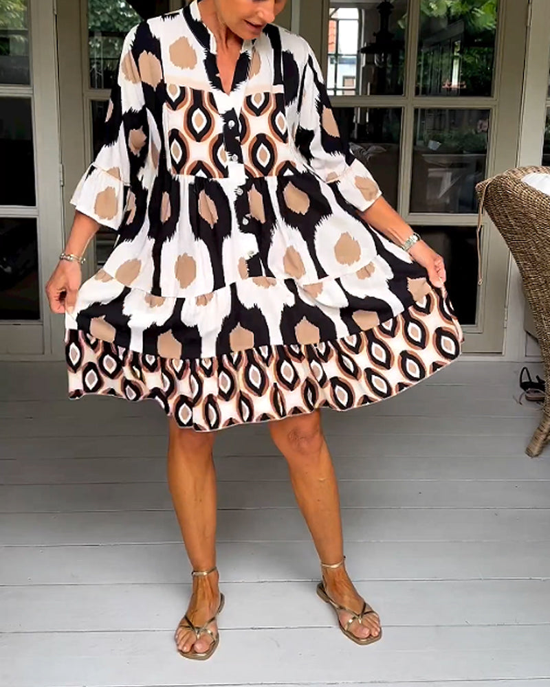 Sage | Chic Printed 3/4 Sleeve Dress