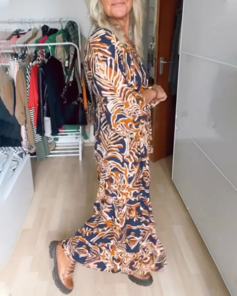 Indie | Flowy Printed V-Neck Maxi Dress