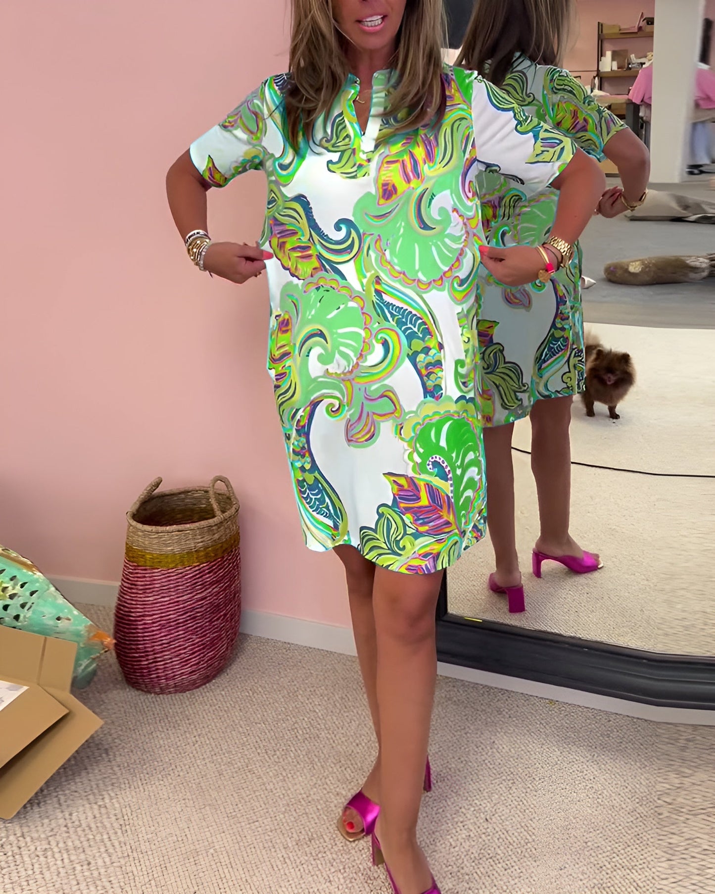 Gaëlle | Lightweight Printed Dress With V-Neck