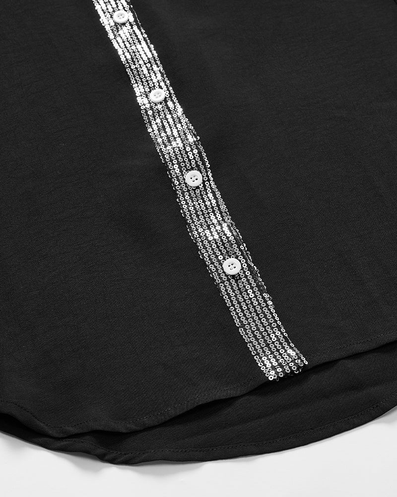 Veda | Paneled Relaxed Fit Sequin Top